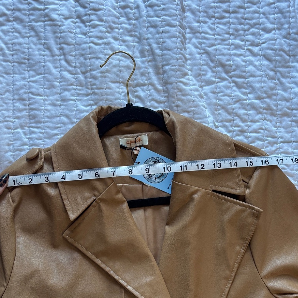 Faux Leather Trench Coat - Tan - Picture 10 of 12